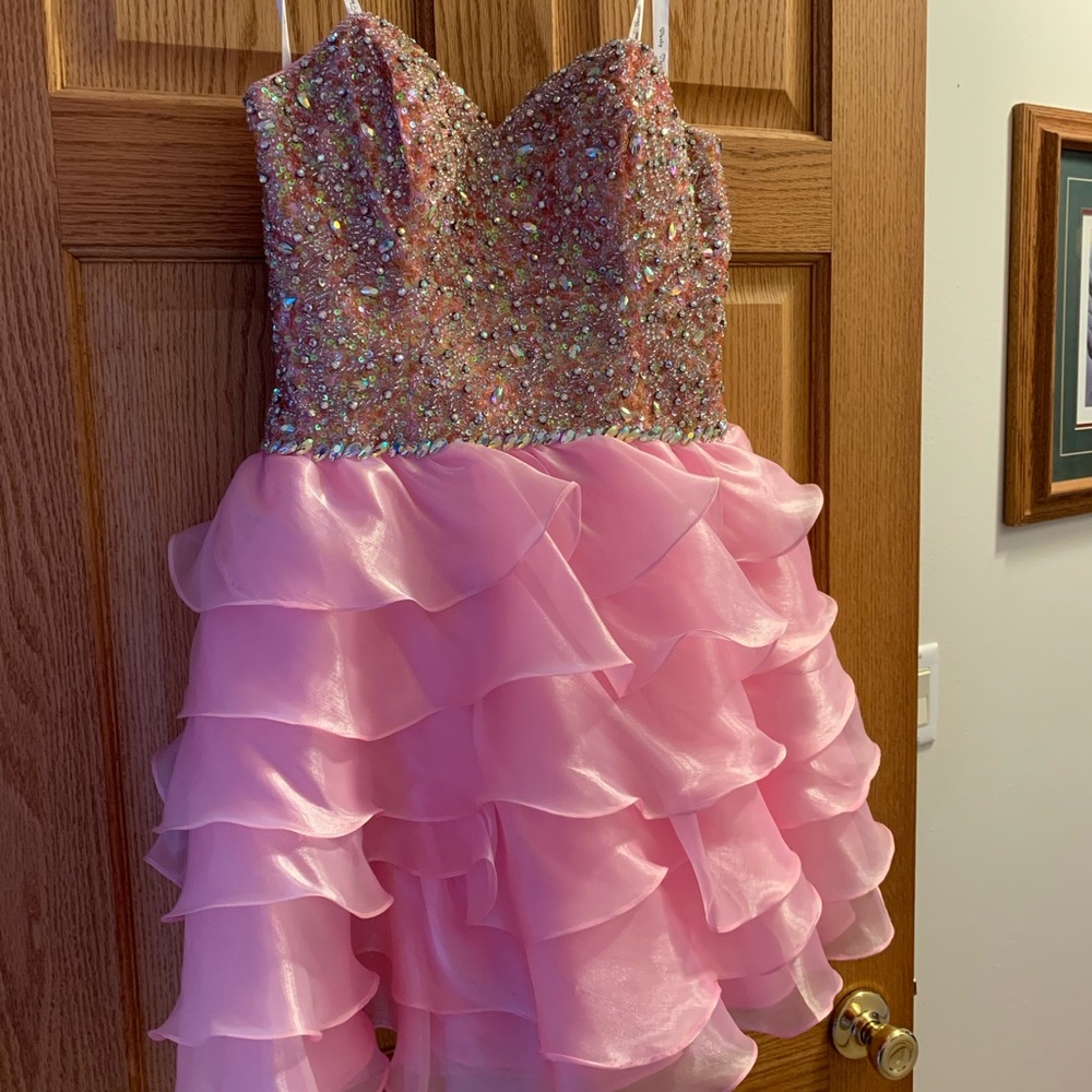 Pink Sparkly Strapless Homecoming Dress